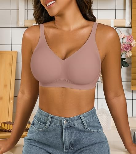 Image of Xcutting Bra for Women Wireless No Underwire Seamless Full Coverage Deep V Bralettes Everyday Comfortable Soft