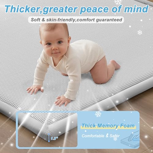 Image of Baby Play Mat for Floor Nursery Rug Muscle Area Rug Playroom Rug 50x50 inch Elastic Foam 1.3 inch Thick Crawling Mat for Babies,Toddlers, Infants,Kids(Plaid Light Grey)