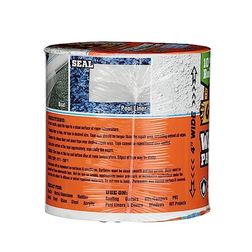 Image of Gorilla Waterproof Patch & Seal Tape, White Tape, 4 inch x 10' - Permanent Weather Resistant Seal for Leaks and Repairs (Pack of 16)