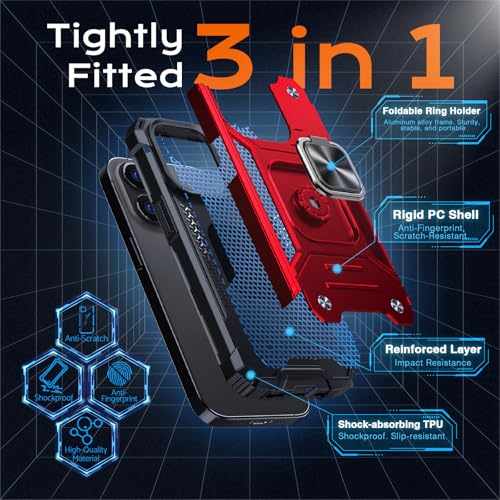 Image of Anqrp Heavy Duty Case for iPhone 13 Pro Case with Enhanced Ring Holder Grip Stand, Military Grade Shockproof Rugged Drop Protective Silicone Hard Slim iPhone 13 Pro Phone Case Cover,Corail Red