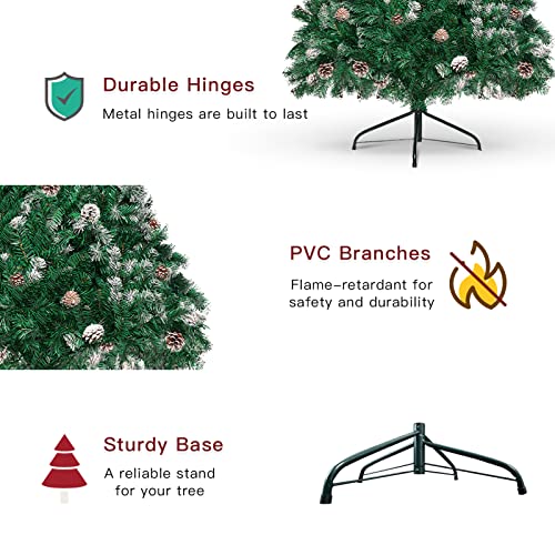 6Ft Artificial Christmas Tree With Pine Cones By Youmipets, Snowy Xmas Tree Perfect For Home, Shops And Holiday Decoration, Green/White #TOP3
