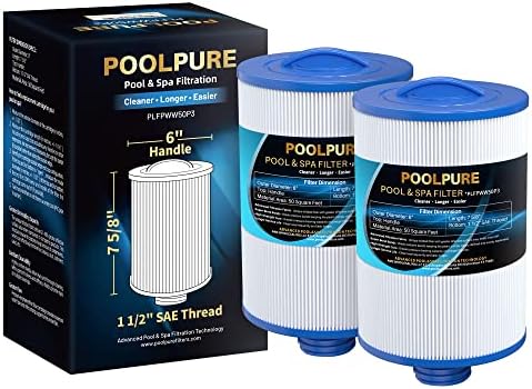 POOLPURE Replacement for Spa Filter PWW50P3(1 1/2" Coarse Thread), Unicel 6CH-940, 817-0050, Filbur FC-0359, 25252, 378902, 03FIL1400, 45 sq.ft Screw in Hot Tub Filter,L x OD:7 5/8"x 6" 2 Pack