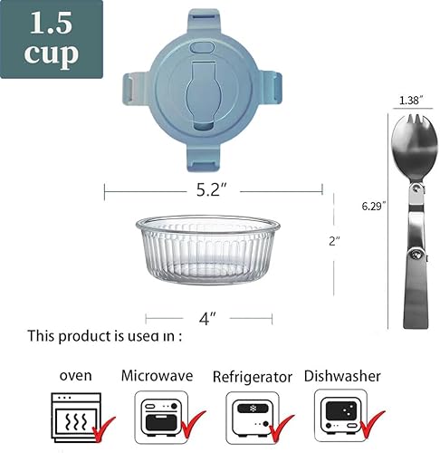 Miniatura 5 de Recipientes de vidrio para almacenar alimentos con tapas, cuencos de almacenamiento de sopa, transparentes, organización de cocina (cucharas