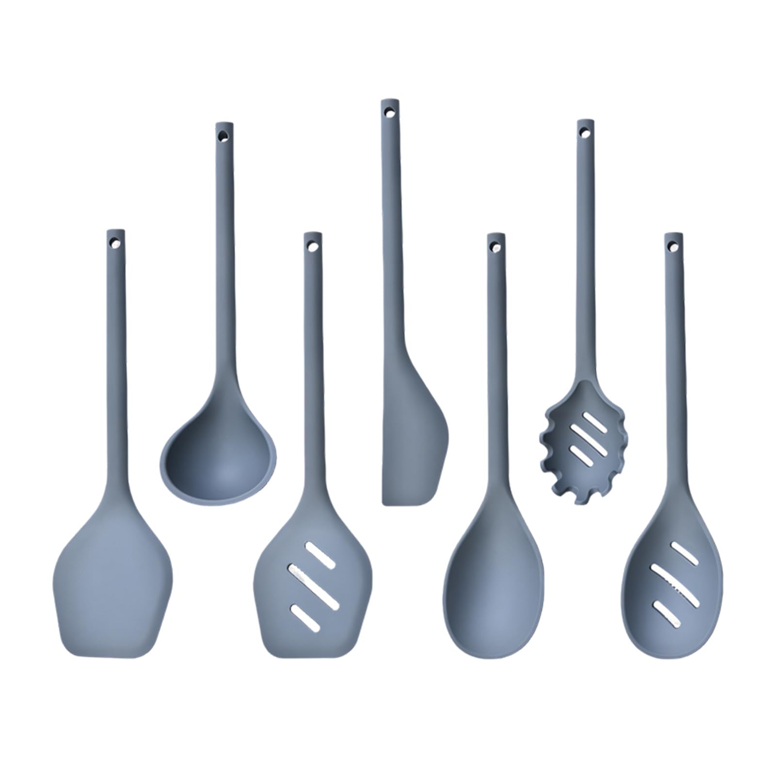 Shntig 7Pcs Soft Silicone Cooking Spoon and Spatula Set Kitchen Tool with Ergonomic Handles for Nonstick Cookware Elastomer Kitchen Tool Set