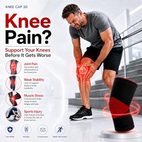 Image of Unisex 3D Knee Cap Red | Adjustable Support for Knee Pain Relief & Injury Prevention | Breathable, Comfortable & Durable|Ideal for Sports, Recovery & Daily Use - (Size - XL)