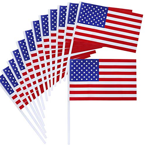GIFTEXPRESS 72 pcs 4x6" Plastic American Flags, 4x6 Hand Held Mini US Flags, Small American Stick Flags, Plastic USA Stick Flags