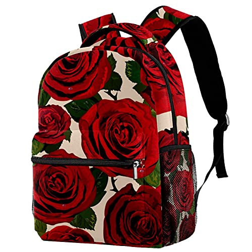 Sac à dos rose rouge et feuilles vertes avec porte-bouteille