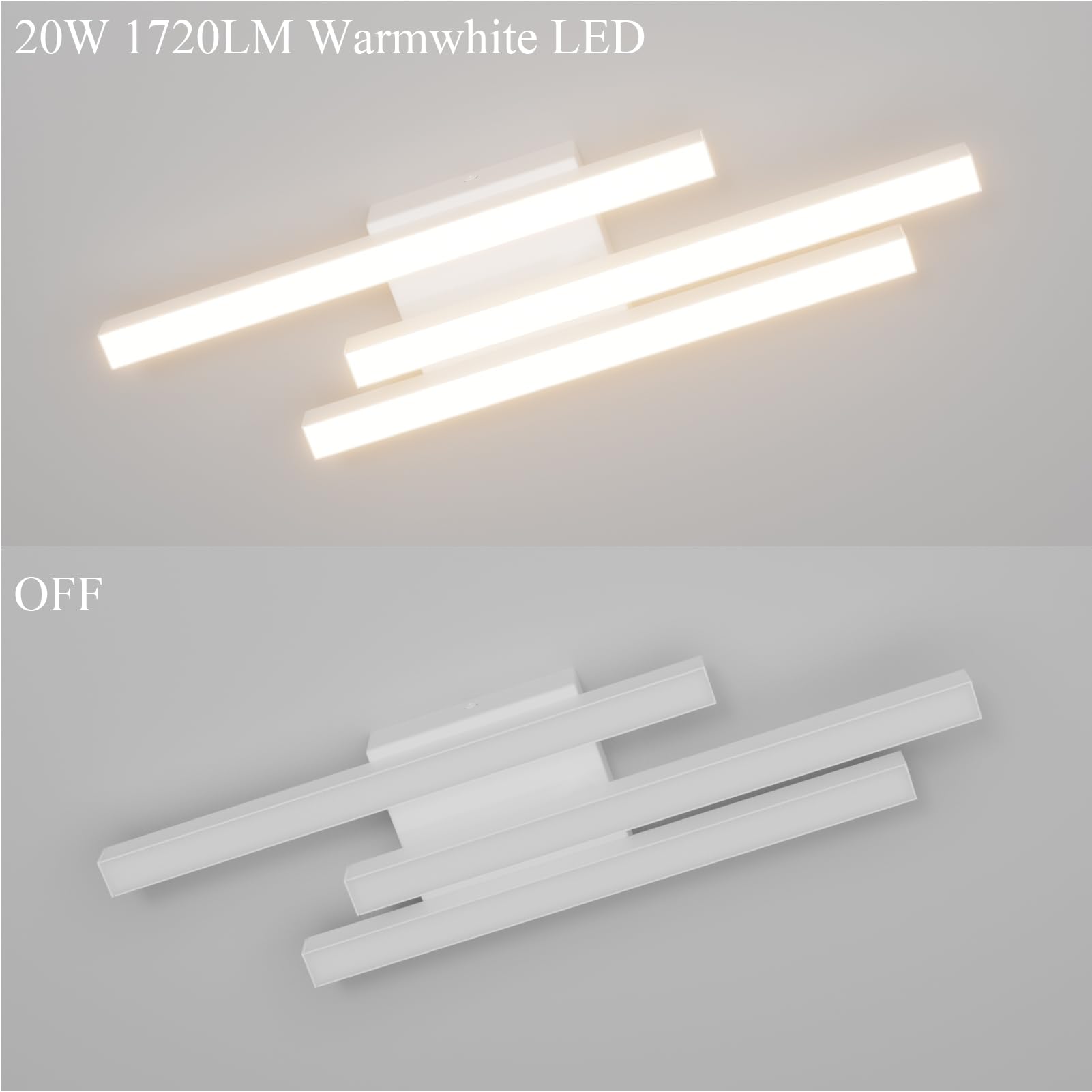 Klighten Plafoniera Led Soffitto 20W 1720LM, Plafoniera 3 Barra, Lampada Soffitto Decorativa Moderna per Corridoio Camera da Letto Soggiorno Cucina, 45 cm, Bianco Caldo 3000K, Bianco