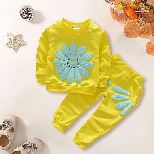 Toddler Baby Girls Sunflower Sweatshirt Crewneck Hoodies Long Sleeve Pullover Sweater & Pants 2PCS Outfits Fall Clothes2