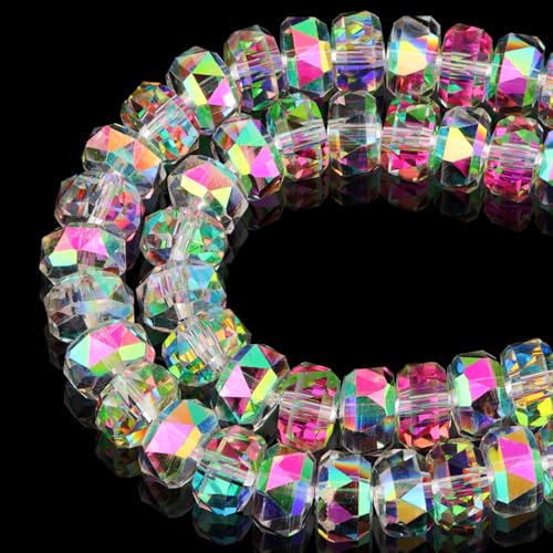 DIQIO 10mm Sparkle Rondelle Crystal Beads for Jewelry Making - Spacer Faceted Beads for Bracelets(57-60pcs, Sunny Pink)