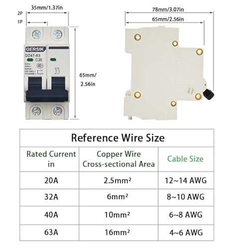 Gersik Ac Miniature Circuit Breaker, 20 Amp 400V 2 Poles Din Rail Mount Circuit Breaker, Thermal Magnetic Trip, Solar Ac Disconnect Switch Mcb C20 #TOP3