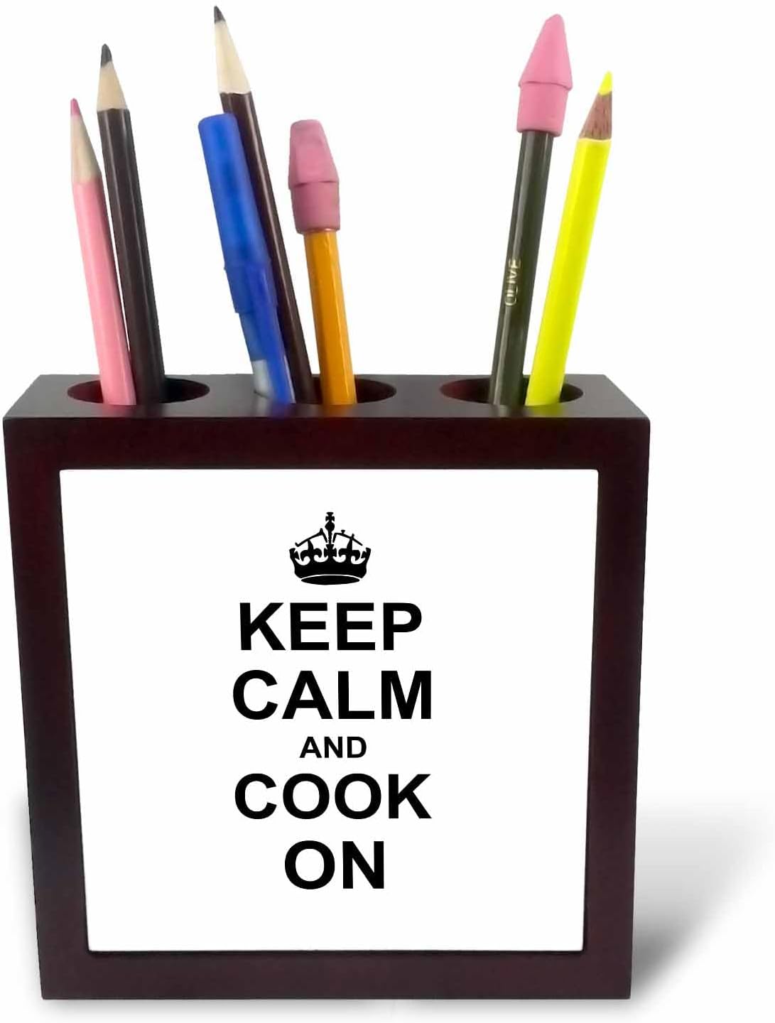 3dRose Keep Calm and Cook on - carry on cooking - gifts for chefs - black fun funny humor humorous 5 inch tile pen holder