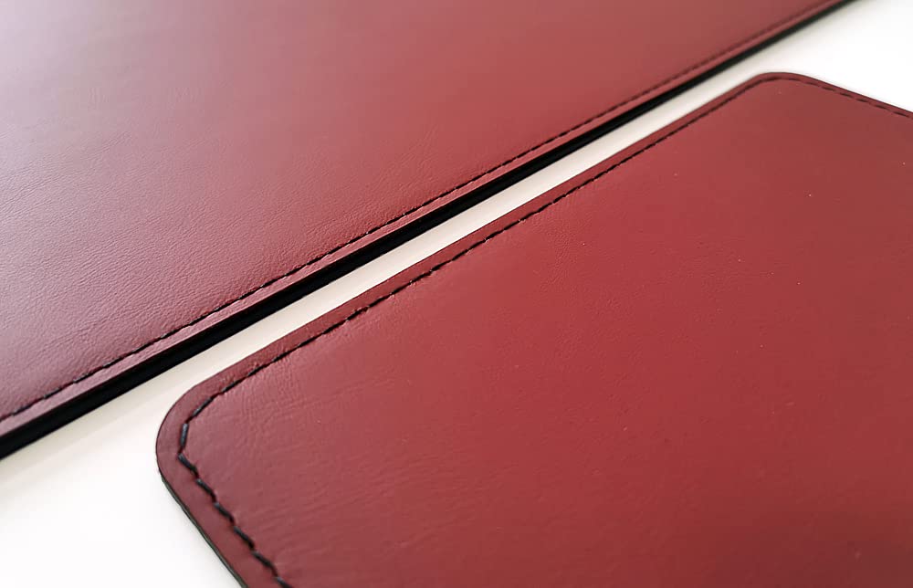 Schreibtischunterlage mit Mauspad Echt Leder Rindsleder 60cm x 40cm Bordeaux Weinrot