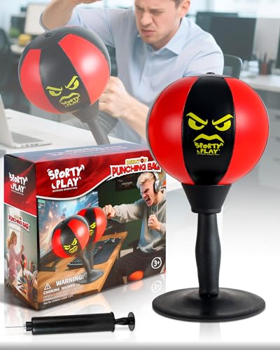 Desktop Punching Bag with Double Suction Cup Base Desk Boxing Ball with Upgraded Rebound Spring Stress Relief Punching Ball for Office Desk Funny Gifts for Coworkers Bosses Adults & Teens