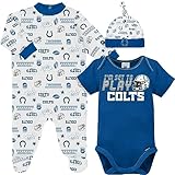Gerber NFL Baby Boys' 3-pack Bodysuit, Sleep 'n Play, & Cap Set, Indianapolis Colts, 3-6 Months