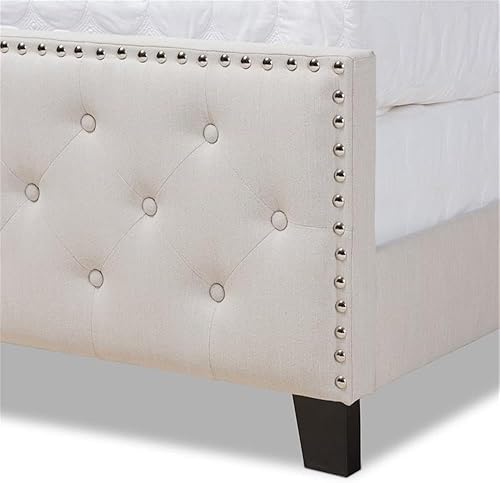 Miniatura 7 de Baxton Studio Marion Moderna Cama tapizada de tela beige de transición con botones capitoné tamaño matrimonial