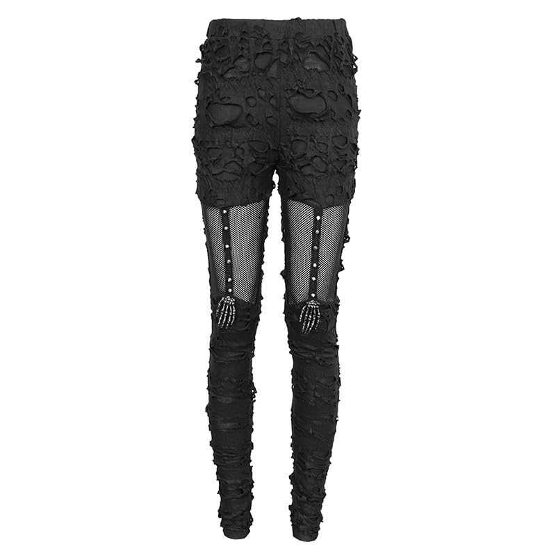 Pantalones negros Steampunk Devil Fashion con remaches reforzados y corte vintage cómodo L