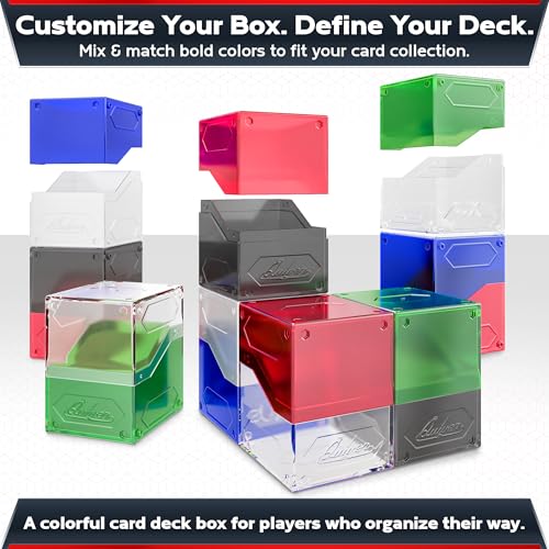 Image of Quiver Time 360 Modular Nexus DeckBlock - Durable Stackable MTG Deck Box for Commander fits 100+ Cards | Stylish 100 Card Deck Box MTG | Interchangeable TCG Decks Boxes (6 pcs, WUBRG + Clear)