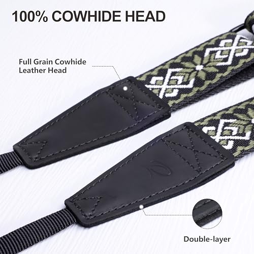 Image of Padwa Lifestyle Adjustable Camera Strap - 1.5 inch Full Grain Leather Ends Camera Straps for Photographers, Adjustable Neck Shoulder & Crossbody Cotton Strap Quick Release for Cameras and Binoculars