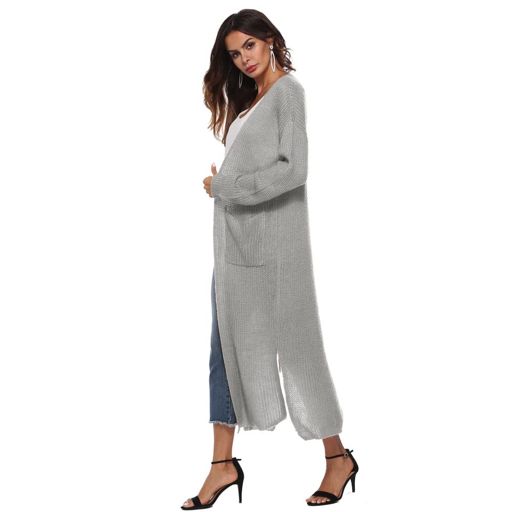 Cárdigan de Mujer Cárdigan de Punto para Mujer Abrigo Liso Gris Claro Suéteres Largos Cárdigan de Manga Larga con Frente Abierto Cárdigan de Primavera Chaqueta de Punto Suave para Uso Diario