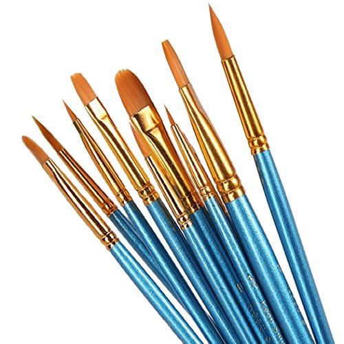 1 Set of 10 Pieces Synthetic Hair Paint Brushes, Blue, for Acrylic, Oil and Watercolor Painting - Thumbnail 6