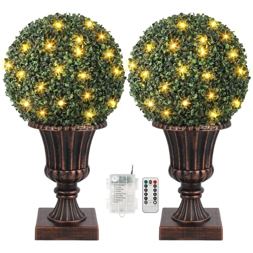 IDEALHOUSE 24 Inch Outdoor Artificial Trees with Lights, 2-Pack Pre-Lit