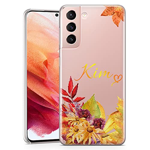 TULLUN Personalized Phone Case for Samsung Galaxy S5 - Clear Hard Plastic Custom Cover Autumn Flower Leaves Individual Style Initials Name Text - Yellow Name