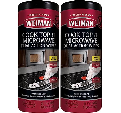 Weiman Glass Cooktop and Microwave Wipes - 2 Pack - Cleaner for Daily Use Professional Home Kitchen Cooktop Cleaner and Polish Use on Induction Ceramic Gas Portable Electric - 60 Wipes Total -  90PK2