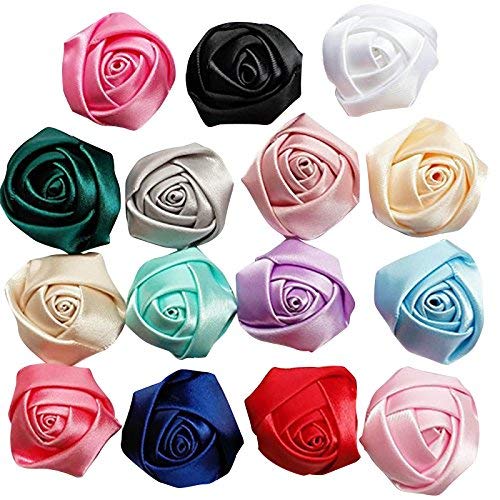 Party Time 24pcs. Assorted Colors Flat Back 3D Mini Satin Rose Flower Accessories Handmade Rolled Rosette (3 Inches)