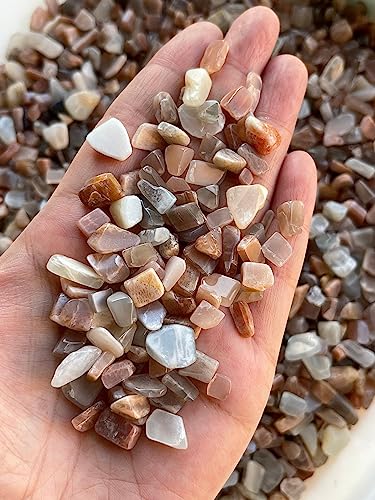 Image of 2 oz Lot Natural Semi Tumbled Gemstone Chips, Crushed Mini Crystals, Undrilled Crystal Chips (Multi Peach Moonstone)