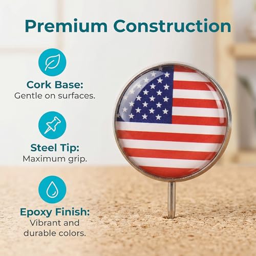 218PCS National Flag Thumb Tacks Creative Travel Map with Pins for World Travel Map, Bulletin Board, Pinboard, Office