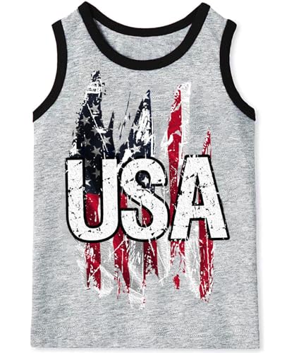 MUJOQE Toddler Boy 4th of July Tank Top America Flag Sleeveless Shirts Kids Independence Tee Patriotic Outfit Clothes 5T