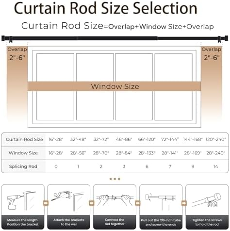 Zeerobee Curtain Rods for Windows 48 to 84, 1 Inch Black Heavy Duty Drapery Rods with Adjustable Length, Outdoor Modern Curtain Pole with Simple End Caps, 32"-86", Black — view 5