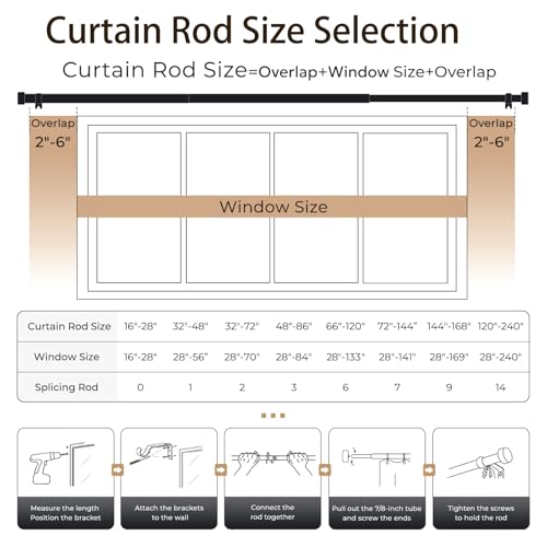 Zeerobee Curtain Rods for Windows 32 to 144, White Curtain Rod, Adjustable 1 Inch Heavy Duty Outdoor/Indoor Modern Drapery Pole, 32"-144" by zeerobee - Image 6