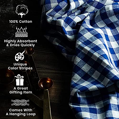 Candy Cottons Set Of 6 Kitchen Dish Towels, 100% Cotton Kitchen Towels, With Hanging Loop, Dishcloth Sets For Washing & Drying Dishes, Tea Towels & Hand Towels 18X28, Gingham Check, Royal Blue #TOP1