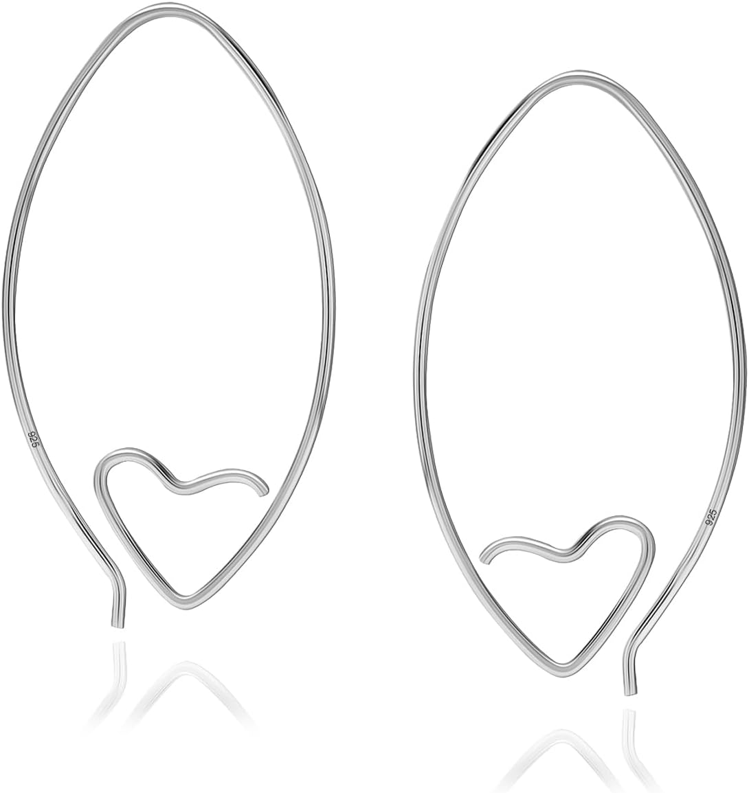 Charmsy Pull Through Earrings | 925 Sterling Silver Pull Through Hoop Earrings for Women | Wire Loop Threader Hoop Earring Jewelry Gifts | Open Earrings for Women