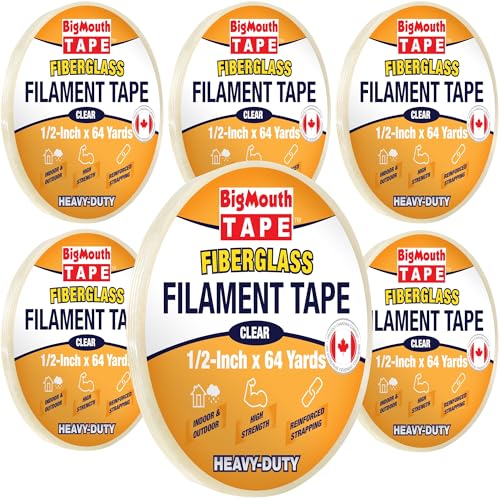 Image of 6 Rolls Fiberglass Tape, 1 /2-Inch x 384-Yards, Available in 6 Sizes, Fiber Reinforced Packing Tape, Used for Heavy Duty Strapping, Fixing, Reinforcing, and Repairing