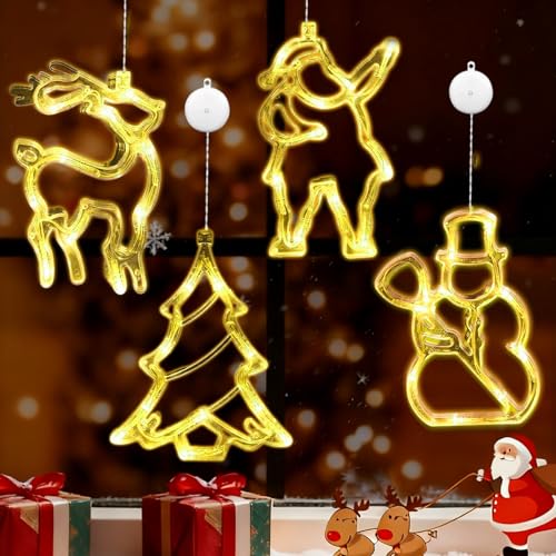 Weihnachtsbeleuchtung, 4 Stück Weihnachtsdeko Fenster LED...