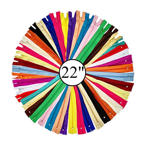 KGS Nylon Zipper for Sewing Crafts, 20 Colours (40 Pieces), 22 Inch / 56 cm