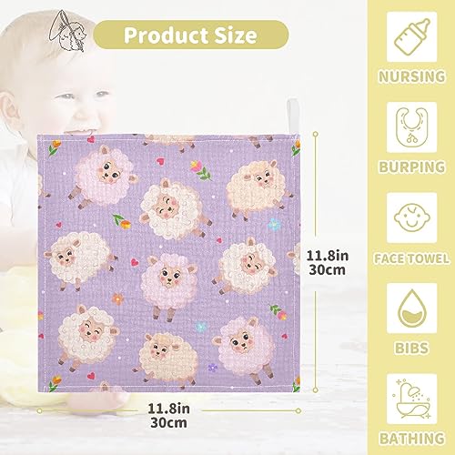 Image of vvfelixl Charming Sheeps Baby Burp Cloths Baby Muslin Washcloths for Boys Girls Cotton Baby Face Towel for Newborn Infants Soft and Absorbent 11.8 X 11.8In, 5 Pack