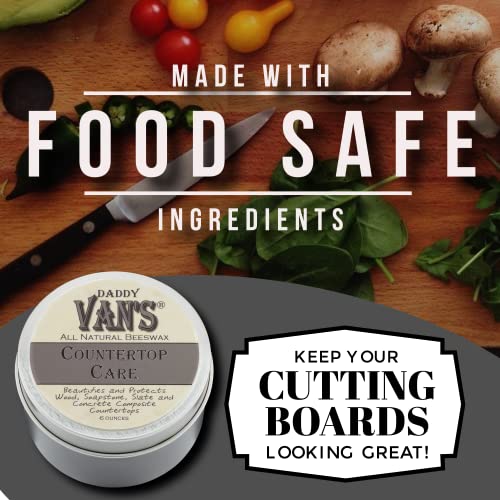Daddy Van's® All Natural Beeswax Countertop Care For Soapstone, Slate, Concrete Composite And Butcher Block Counter Tops - Food Safe, Chemical-Free And Non-Toxic - 6 Oz. Tin #TOP2