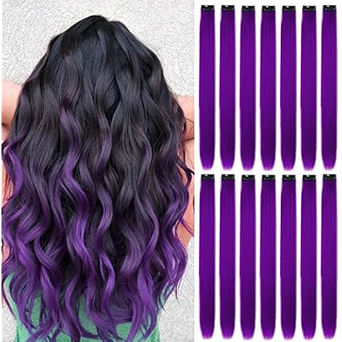 16Pcs Purple Clip-in Hair Extensions Cover