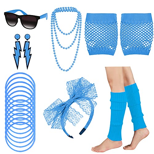 80er Jahre Outfit Damen 80er Jahre Accessoires, 80er 90er Jahre KostüM Damen Kinder Party Neon Accessoires Spitzenstoff Stirnband Ohrringe Brille 80er Netzhandschuhe ArmbäNder Halsketten Beinlinge