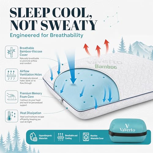 Image of Vaverto Small Memory Foam Bed Pillow for Camping - 2 Pack -Compressible Medium Firm, Breathable Cover, Machine Washable, Ideal Backpacking