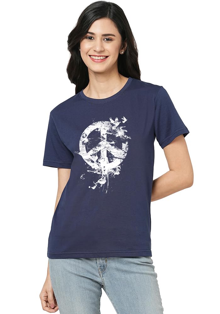 wear your opinion Cotton Unisex Relaxed Fit Printed Tshirt for Women(Peace Bird)-picture-35