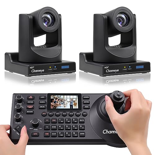 NDI PTZ Camera Bundle 20x Optical Zoom 3G-SDI HDMI USB3.0 IP PoE AI Auto Tracking PTZ Camera Kits + IP PTZ Camera Controller Keyboard for Church Worship Education Events, C720Nx2+E300 () - Chameye K220N