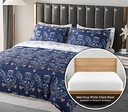 Pamposh Single Duvet Cover Set Double Brushed Microfibre Duvet Cover 2 Pcs Bedding Set With Zipper Closure, Ultra Soft Anti Allergic Easy Care Non Iron (Single (135 x 200 cm), Blue / White)