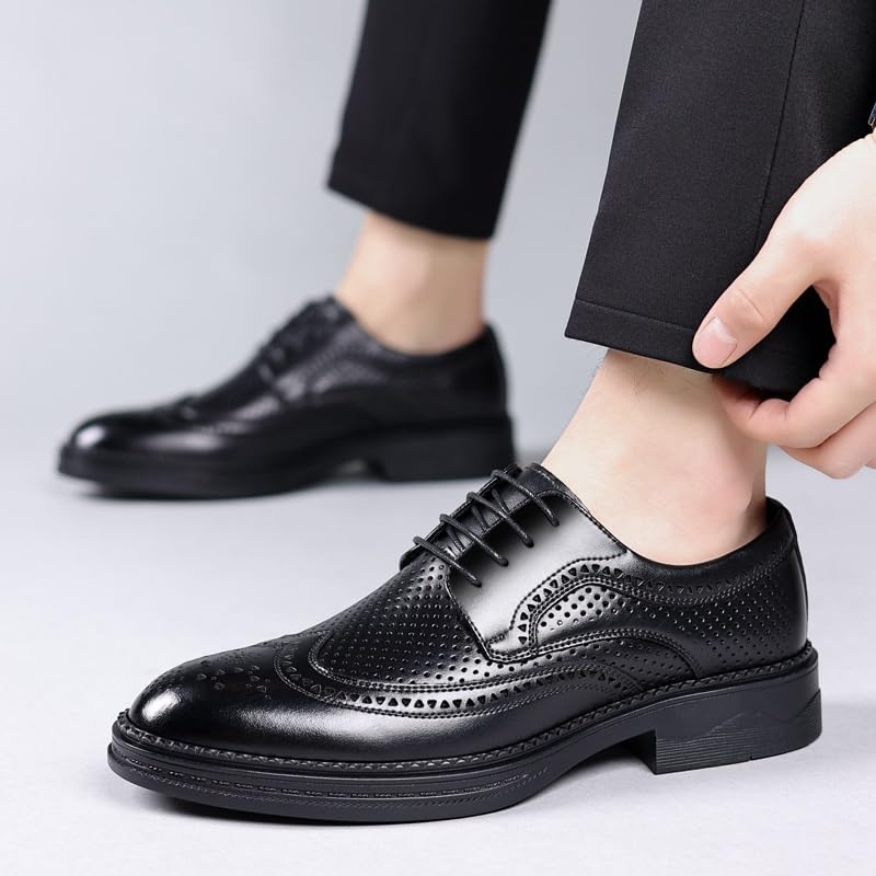 Mens Breathable Derby Leather Oxford Shoes Office Working Classic Business Dress Loafers for Men(Black,6)3