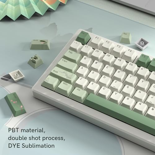 Image of dagaladoo Matcha Green PBT keycaps Set,Cherry Profile Key caps | Retro dye-sublimation Keyboard keycaps,Custom keycaps for cherry-mx full size Retro Mechanical Keyboard,Spring Tea,134keys