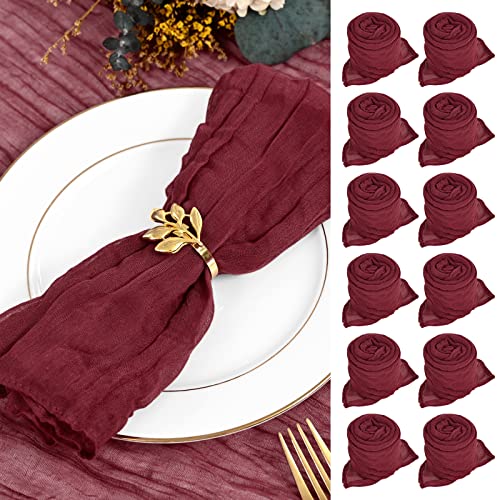 Lot de 30 Serviettes en étamine de Gaze, Vintage bohème en Coton Teint à la Main, 50 cm, Serviette en étamine froissée Bordeaux